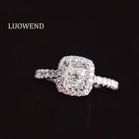 luowend 18k white gold au750 engagement ring bague classic style gold rings natural diamond ring for women wedding test passed