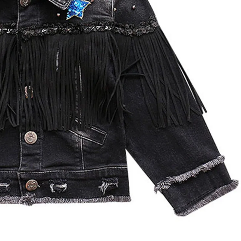 Джинсовая куртка для девочек Изысканная и пальто Одежда маленьких Верхняя