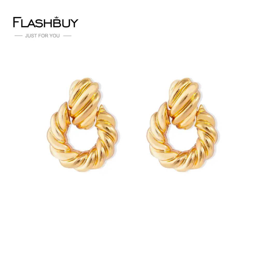 Flashbuy металла свисающие серьги для женщин с модным геометрическим массивные