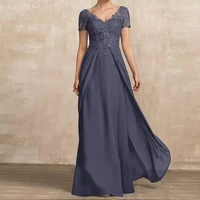 elegant chiffon floor length mother of the bridegroom dress for wedding short sleeves plus size applique vestido de noche best
