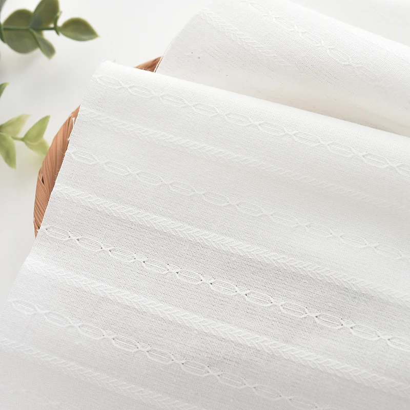 

146cm width Cotton plain white striped jacquard fabric dress skirt doll children's clothing DIY manual