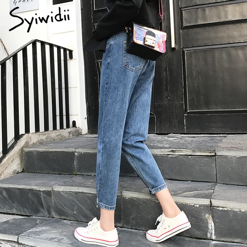 Джинсы женские с пуговицами и завышенной талией винтажные свободные джинсы для