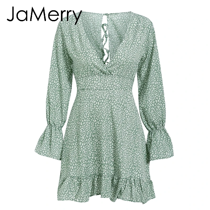 JaMerry винтажное элегантное шифоновое платье в стиле бохо женское горошек с рюшами