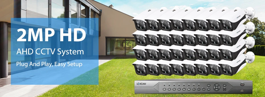 LOXCAM h.265+ 32CH 5MP HDMI CCTV система 32CH DVR комплект HD 1080P 2MP Металл IP66 Водонепроницаемая наружная ИК камера ночного видения