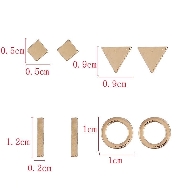 

4 Pair/Set Geometric Ear Studs Set Women Small Gold Black Silver Color Earrings Circle Ring Bar Square Triangle Earrings Jewelry
