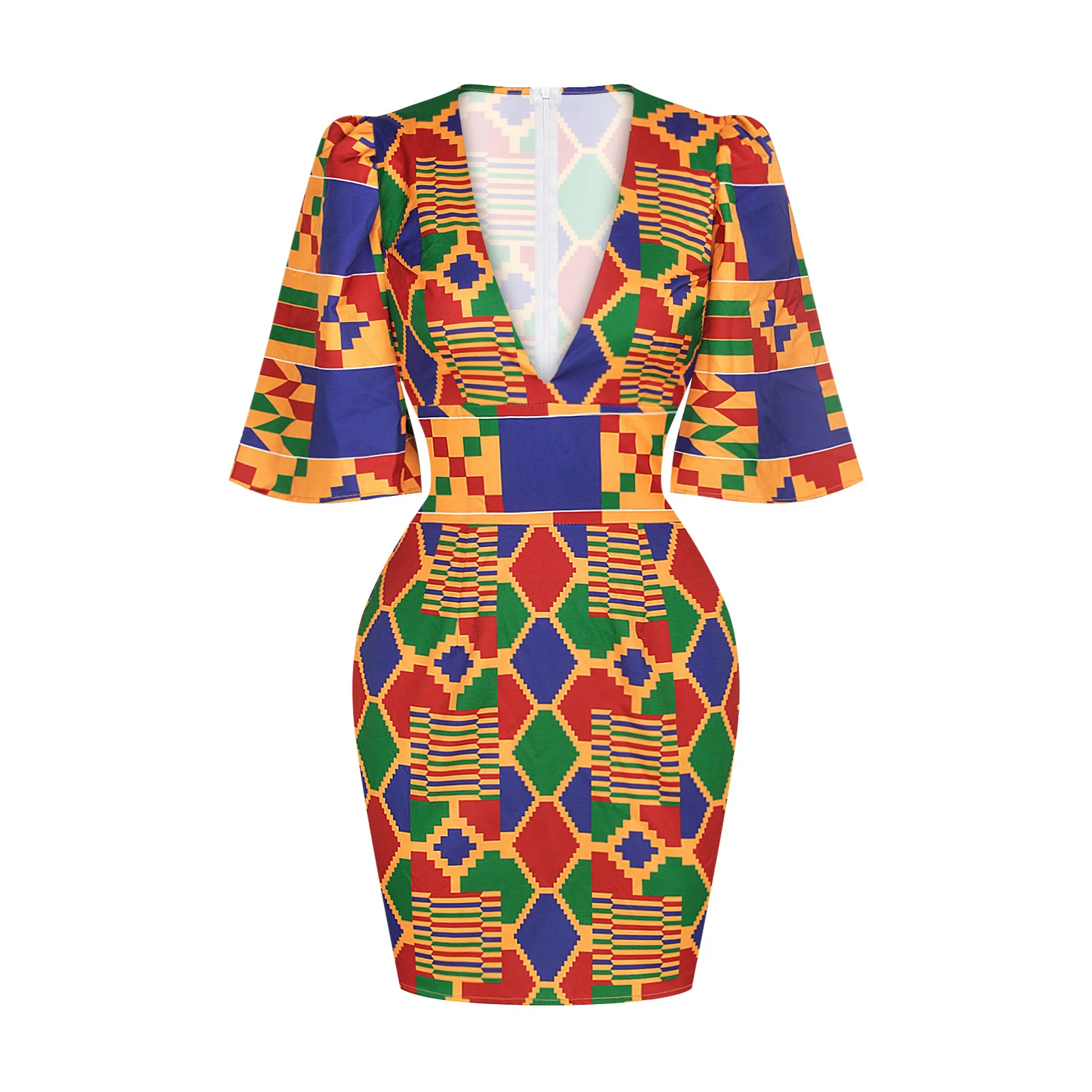

SHZQ African Dresses for Women 2021 New Fashion Summer V-neck African Short Sleeve Printing Dress African Women Clothes