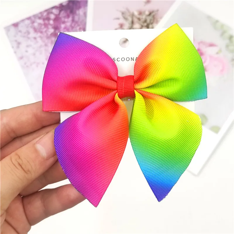 

1 Piece Pretty Rainbow Ties Bows Elastic Hair Bands For Baby Girls Hairpin Creativity Pink Clips Scrunchy Kids Hair Accessories