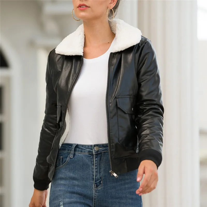 Женское пальто из искусственной кожи осенне зимние мягкие куртки на молнии