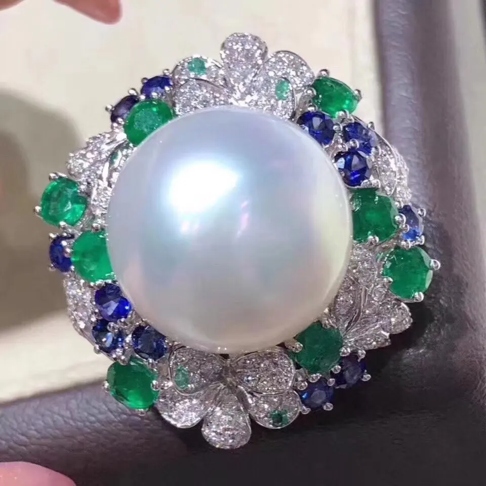 

D113 Fine Pearl Ring Jewelry 925 Sterling Silver Natural Fresh Water 15-14mm White Peals Rings for Women Fine Pearls Rings