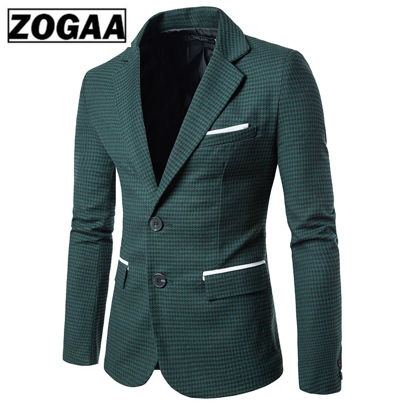 Plaid Blazer Men 2019 Houndstooth Mens Blazers Single Breasted Casual Slim Fit Suit Jacket Winter Hombre | Мужская одежда