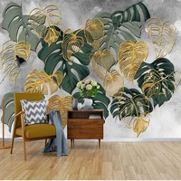 custom self adhesive waterproof wallpaper 3d gold line simple tropical plant living room tv sofa bedroom home decor stickers