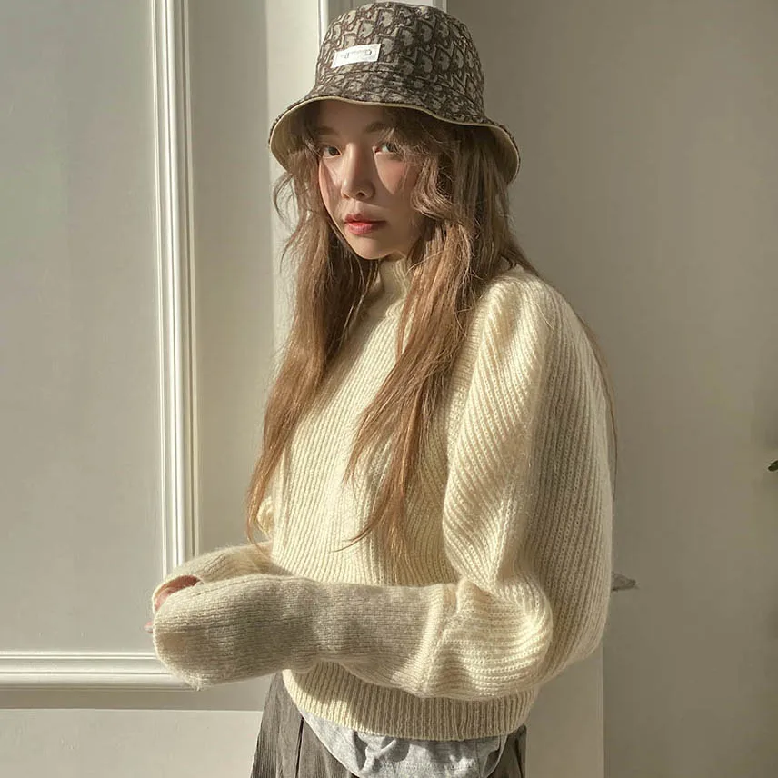 Новая зимняя водолазка в южнокорейском стиле с коротким рукавом-пузырьком