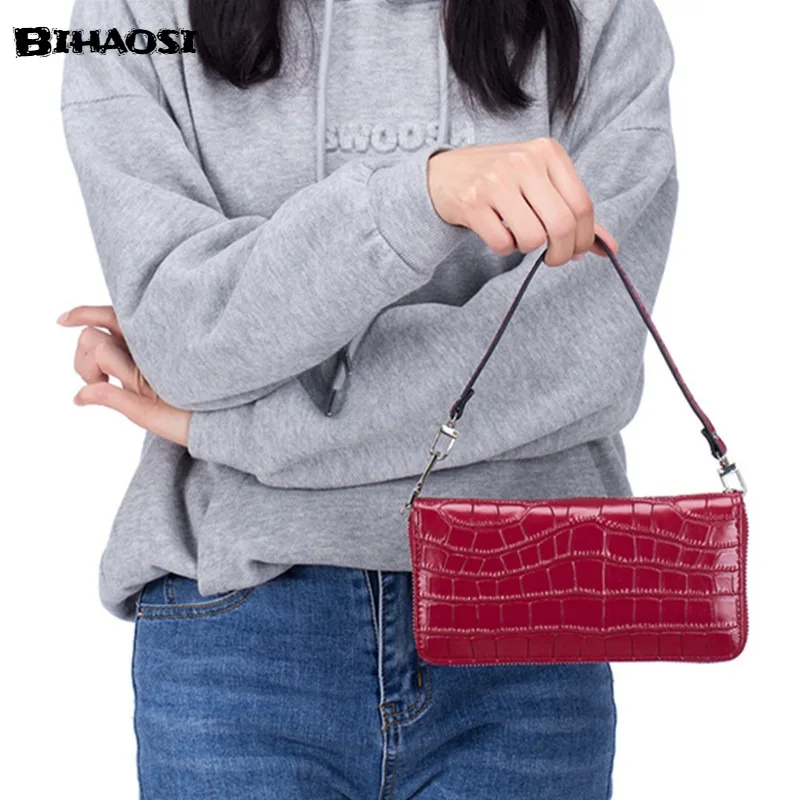 Кожаный Длинный кошелек на молнии вместительная модная дамская сумочка из кожи с