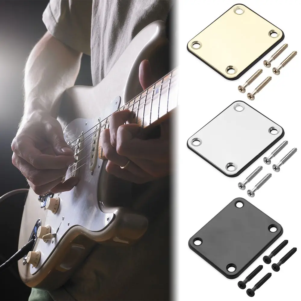 

Silver Mounting Plate Black With Screws Parts Joint Back Guitar Neck Plate Electric ST