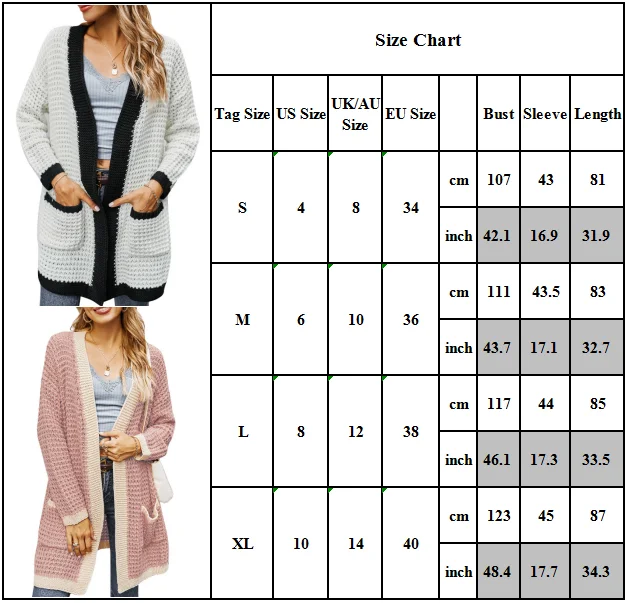 

Women Warm Coat Jacket Long Sleeve Colour Block Casual Sweater Cardigan Outwear