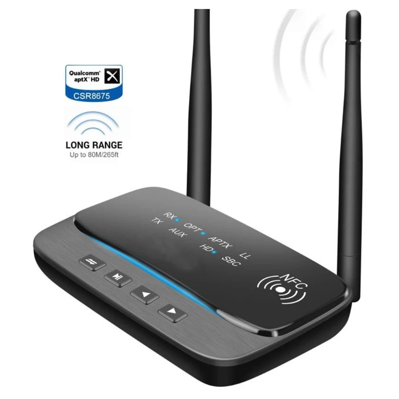 

Приемник аудио BT5.0, передатчик, высококлассный чип, адаптер антенны дальнего действия 80 м, APTX низкая задержка 3 в 1 для автомобильного телевиз...