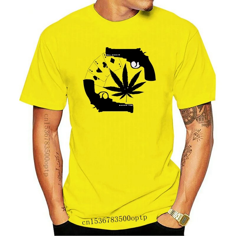 

Новинка 2021, 2021, летняя мужская популярная модная футболка с изображением пистолета и графического рисунка сорняков, Мужская (женская доступ...