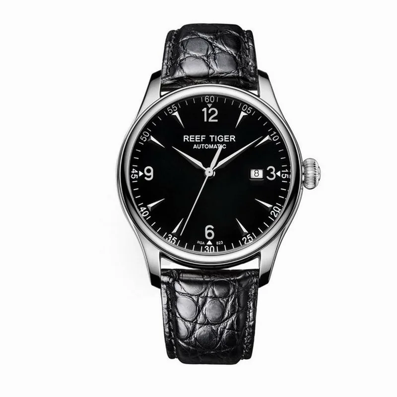 automatic watch p1 Мужские автоматические часы, наручные часы для мужчин Reef Tiger, мужские деловые брендовые водонепроницаемые механические наручные часы с кожаным ремешком, reloj RGA823 - Цвет: automatic watch p1