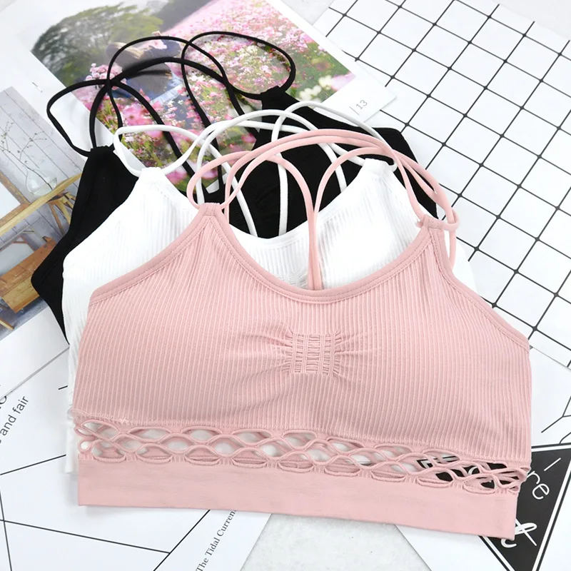 

Women Cotton Bra Tube Top Bra Sexy Hollow Out Top Girls Sports Bra Women Push Up Brassiere Solid Color Tank Up Female Crop Top