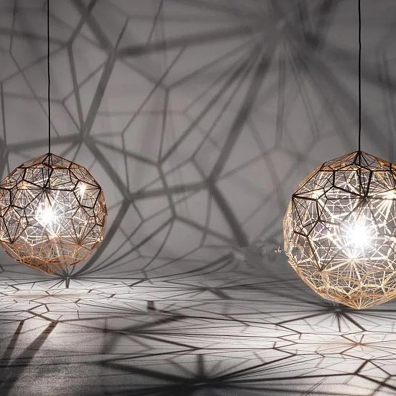 Современные подвесные светильники в виде паутины из золотистой медной и