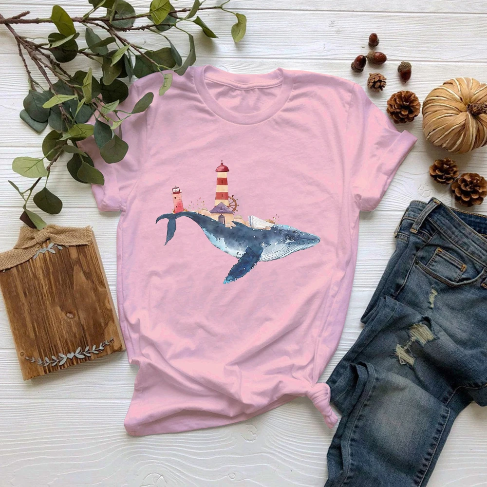 Новинка хипстерская футболка MUMOU с изображением маяков Женская свободная