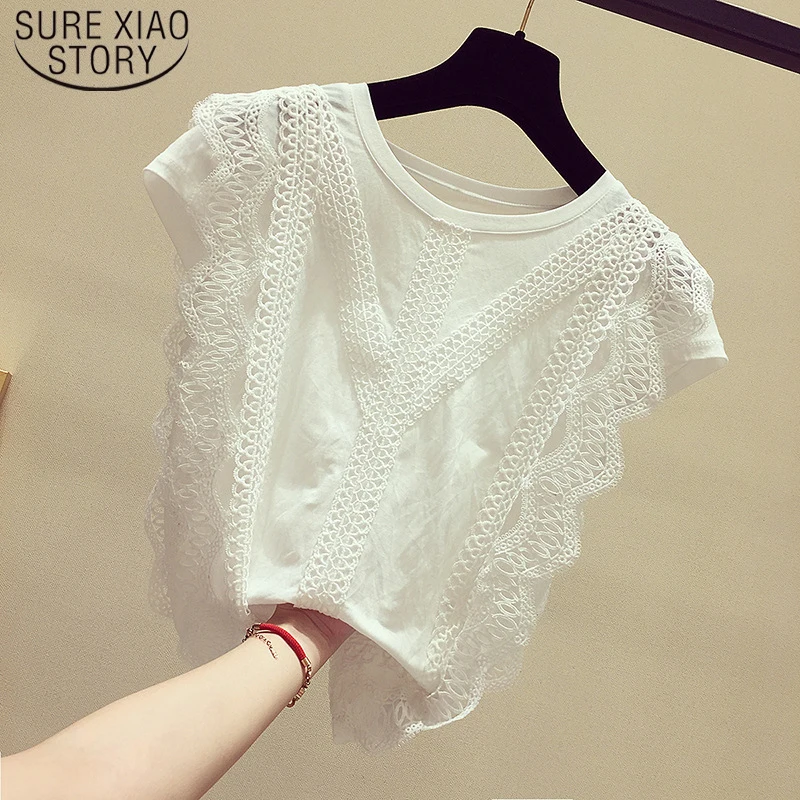 2021 летние женские топы и блузки в Корейском стиле Женская кружевная Лоскутная