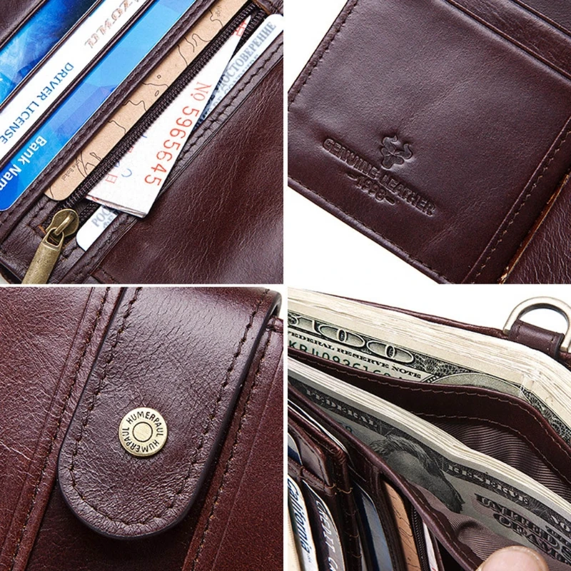 

Premium New Credit Card PU Leather Bifold Wallet Snap Coin Purse Cash Pocket Organizer Holder Pouch with Anti Theft Chain