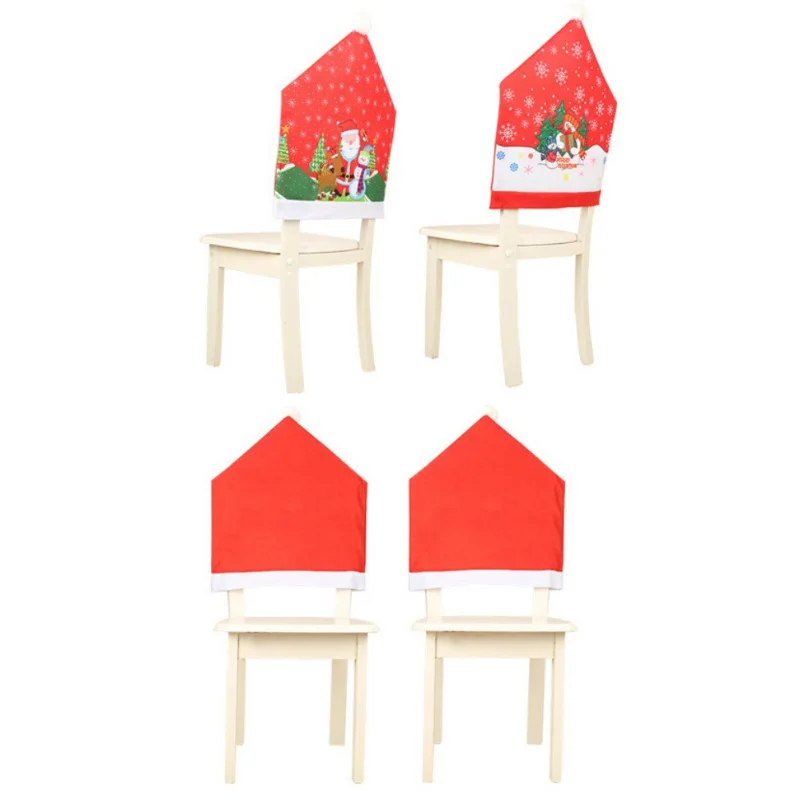 Рождественский чехол для спинки стула Санта шляпа обеденные чехлы стульев на