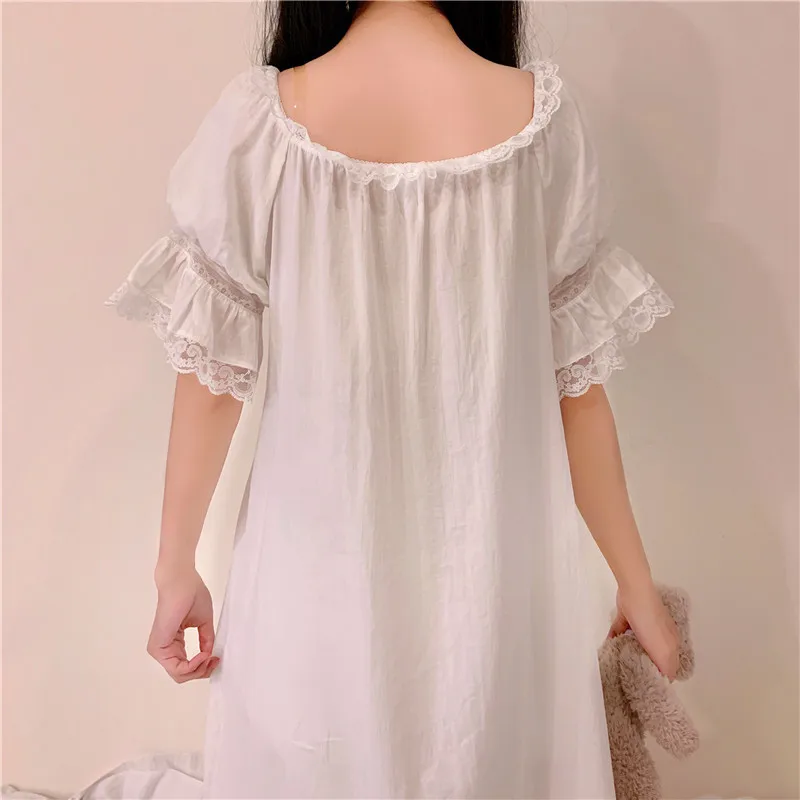 

Sweet Soft Girly White Casual Women Dress Girl Pajamas Home Service Summer Square Collar Lace Gauze Woman Clothing Vestidos 2021