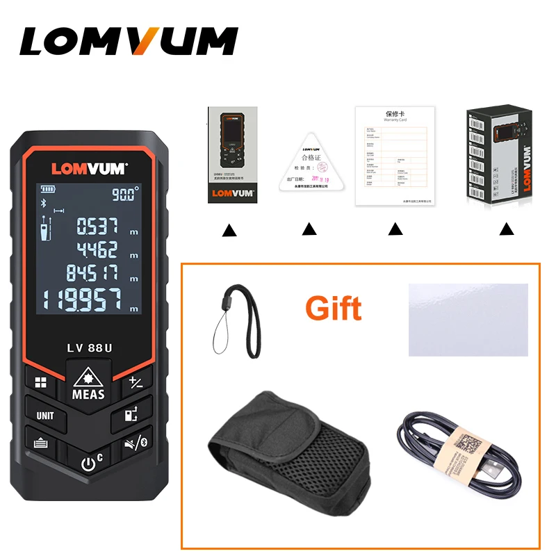 LOMVUM Bluetooth лазерный дальномер USB Перезаряжаемый цифровой лазерный дальномер ручной 120 м 100 м 80 м 50 м электрическое выравнивание