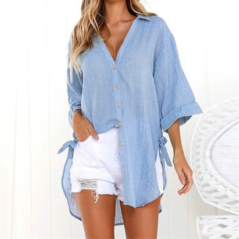 

Spring Fall 2021 Leisure Solid Shirts Button Lapel Cardigan Tops Loose Long Sleeve Oversized Shirt Womans Long Section Shirts
