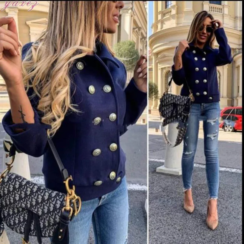 

2019 Women Slim Fit Long Sleeve Double Breasted Jacket Coat Autumn Short Jacket Fashion Solid Streetwear Casual Outwear