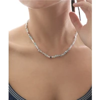 rhodium plated brass sweet cool girl blue natural stone love shape real pearl necklace clavicle chain fine jewelry for women