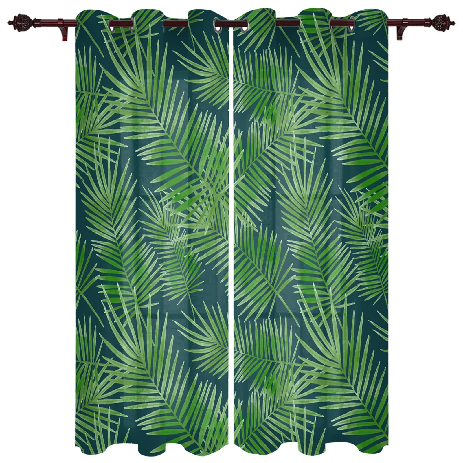 Outdoor Curtains Tropical Green Leaves Fresh Living Room Kit