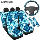 Чехлы INSTANTARTS, гибискус, Гавайские цветы, для салона автомобиля, моющиеся, защита для руля, набор ремней безопасности