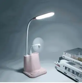 PINK with fan USB Перезаряжаемый Светодиодный настольный светильник с сенсорным затемнением, регулировочный стол для детей, чтения, кабинета, прикроватной тумбочке, спальни WJ10247 - Цвет корпуса: PINK with fan