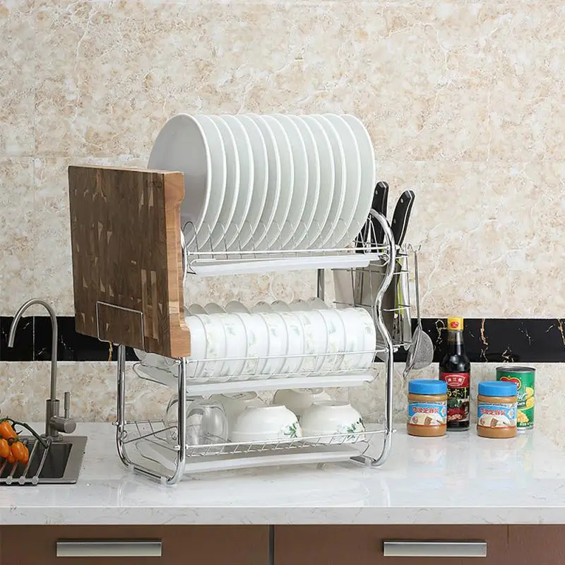 Dish Drainer Silver Stainless Rack Storage Shelf Washing Holder Basket Plated Knife Sink Drying Organizer Kitchen Tools HWC | Дом и сад