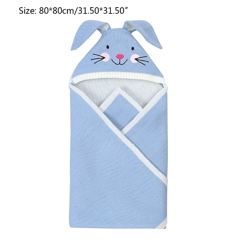 

80x80cm Cartoon Rabbit 3D Ear Baby Knitted Sleeping Bag Stroller Blanket Newborns Infant Swaddle Wrap Sleepsack Bedding