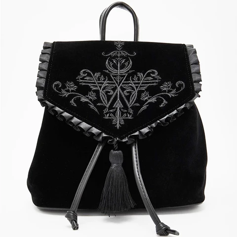 Женский бархатный рюкзак JIEROTYX в стиле Харадзюку, черный готический ранец с волшебной вышивкой в стиле панк, дорожная сумка на плечо