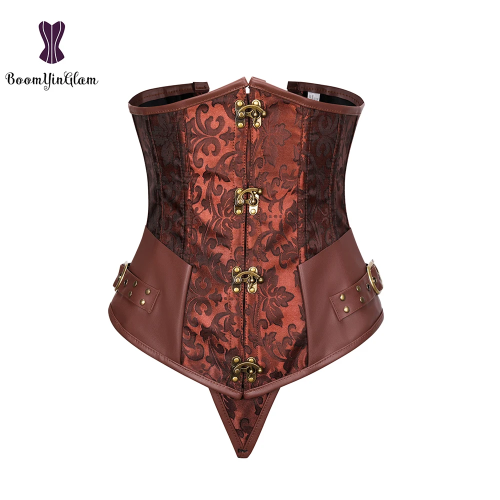 

Gothic Waist Trainer Steampunk Vintage Steel Bone Underbust Corset Buckle Closure Lace up Corset Shaper Brown Waist Cincher
