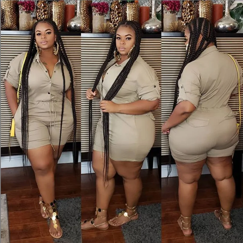 Размера плюс повседневный комбинезон для женщин однотонные Цвет с однотонными