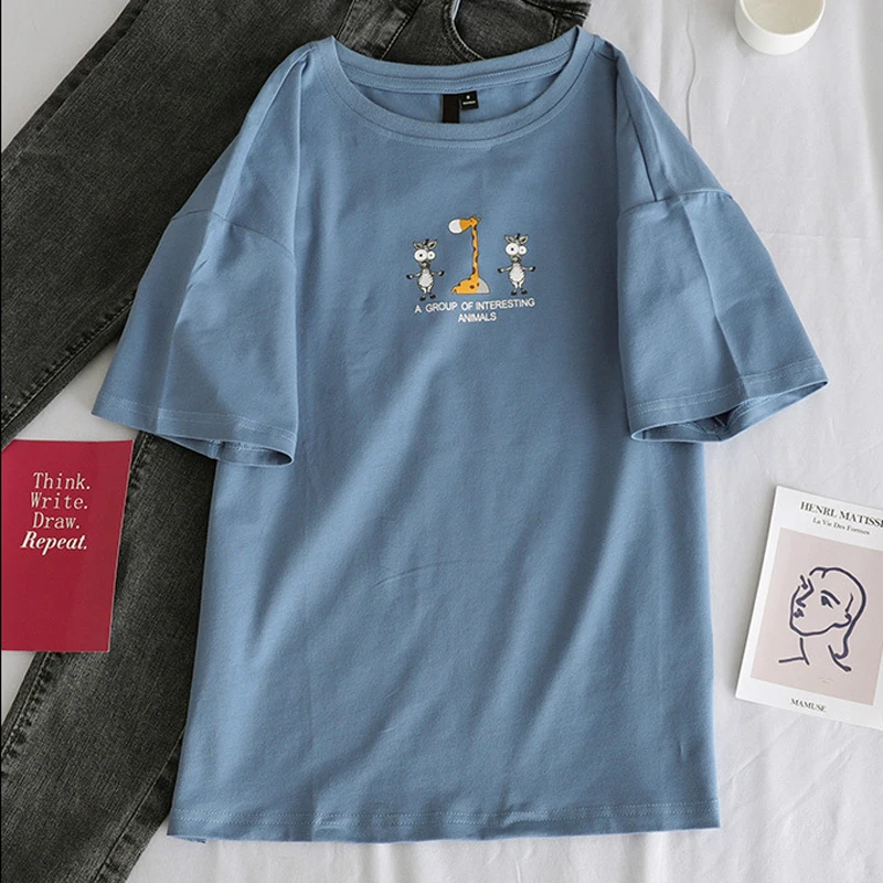 

Giraffe Graphic Cute T Shirt Girl Student Short Sleeve Tops Tees Casual Fashion Funny Cartoon White T-shirt For Women Oversized