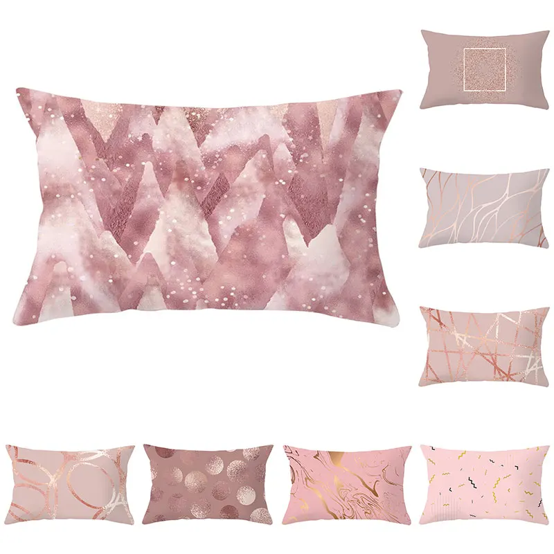 Мягкая абстрактная наволочка розовая Золотая с принтом простая 30*50 см модная