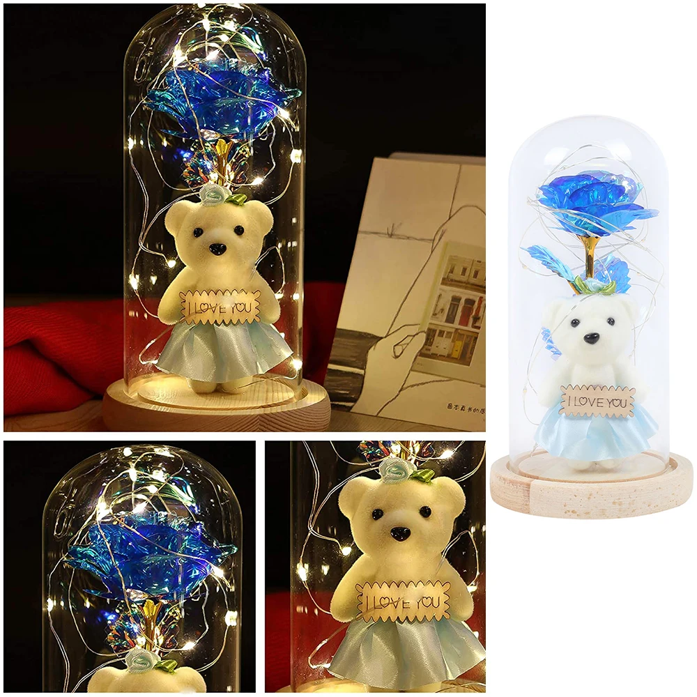 Новинка 2020 розовый медведь Роза в стеклянном куполе ночной Светильник Красавица