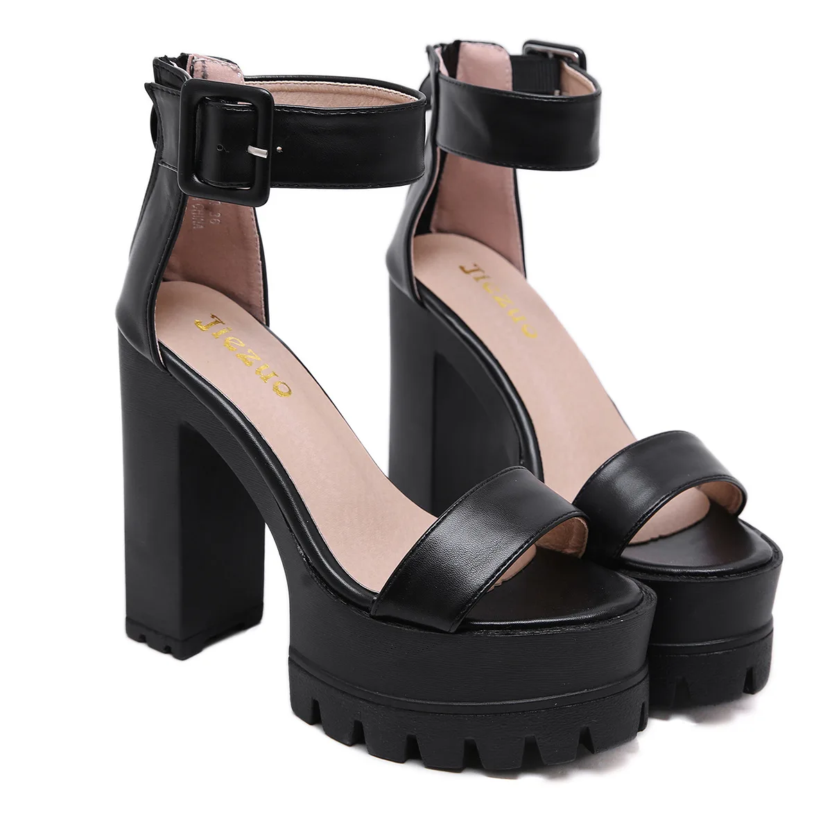 

Classic one word heel hate sky high thick bottom waterproof platform thick heel anti slip hollow out high heel sandals women's