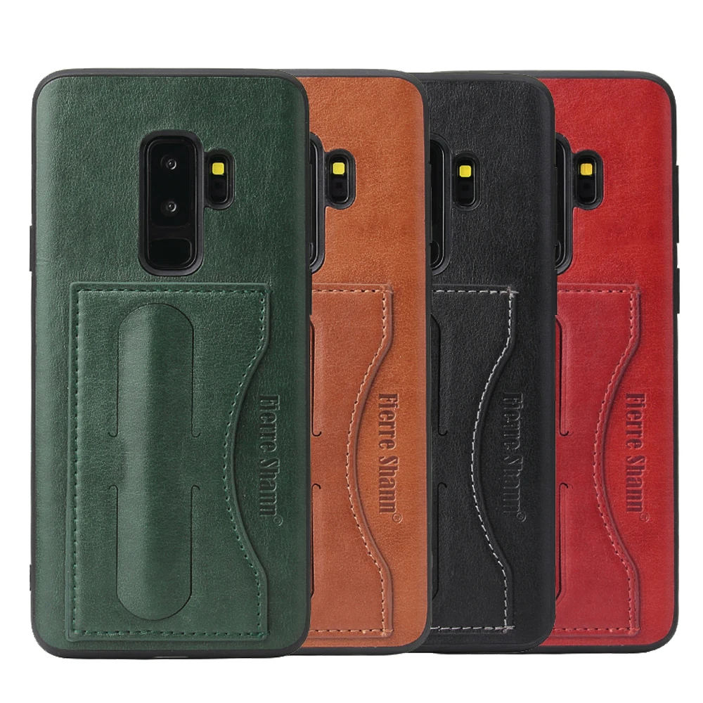 Fierre Shann Brand for Samsung Galaxy S9 Case Concise PU leather Phone Card Pocket kickstand Back Cover |