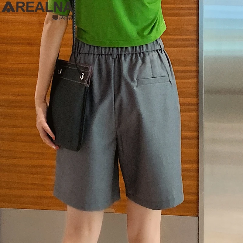 

Summer Wide Leg Pants Women Black gray High Waist Knee Length Pants Loose Office Lady suit Pants pantalon femme Plus Size 3XL