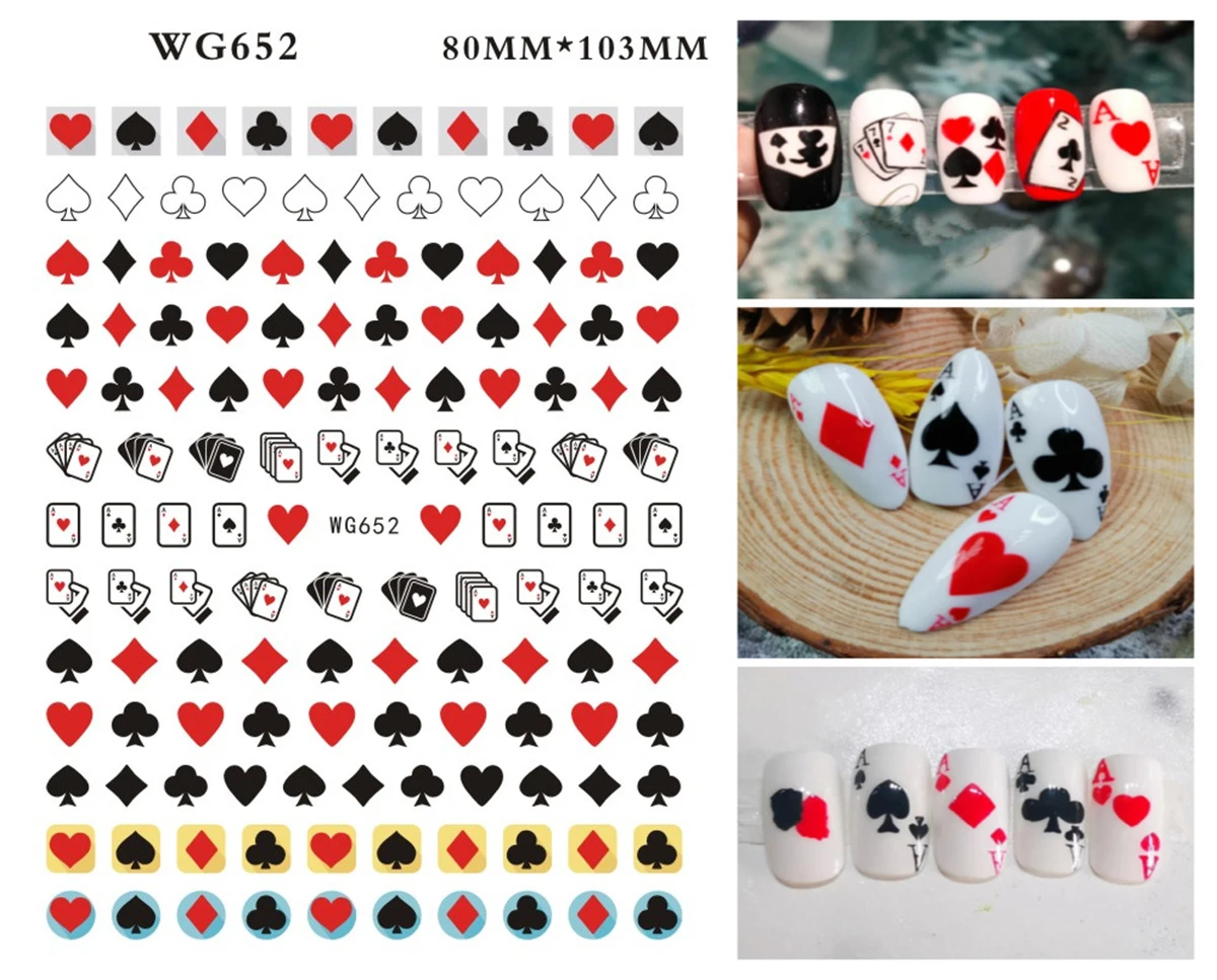 3D покер дизайн ногтей наклейки игральные карты для клейкие украшения пики