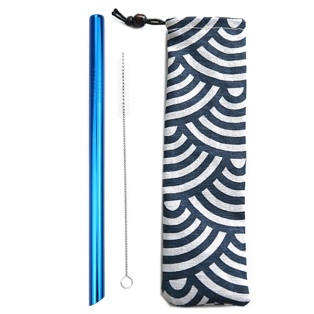 Blue Pointy 3 шт многоразовые металлические соломинки для питья из нержавеющей стали 304 соломинки прямые остроконечные соломинки для питья с мешочком для чистки кистей - Цвет: Blue Pointy