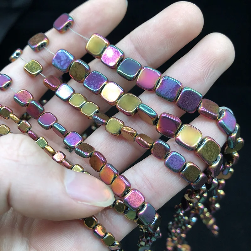 

Square Hematite Beads Rose Red Colorful Cube Natural Stone 4 6 8mm Spacer Loose beads for Jewelry Making DIY accessories 15''